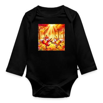 Two cute little foxes playing in the forest - Organic Longsleeve Baby Bodysuit - black - Front