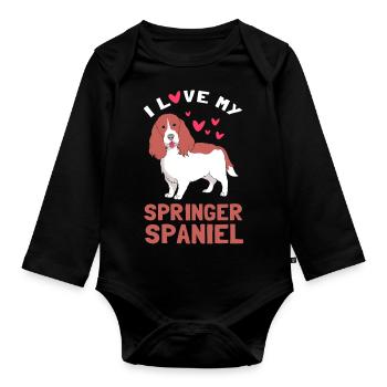 Springer Spaniel Hund - Baby Bio-Langarm-Body - Schwarz - Vorne