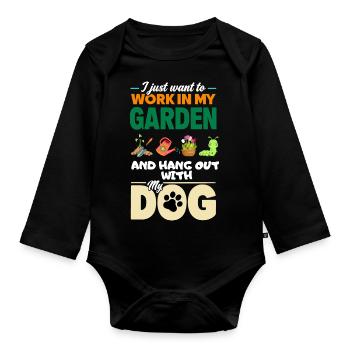 Garden Dog Gardener Allotment Flowers Funny - Organic Longsleeve Baby Bodysuit - black - Front