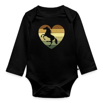 Pferde Herz Retro Vintage Geschenk Pferd Hobby - Baby Bio-Langarm-Body - Schwarz - Vorne