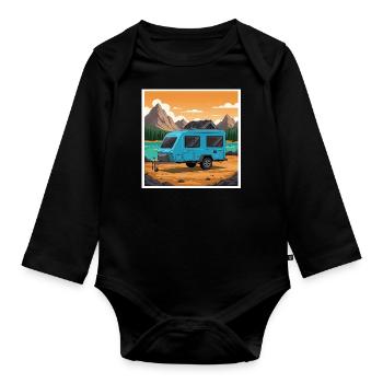 Camping in den Bergen, Natur, Freiheit - Baby Bio-Langarm-Body - Schwarz - Vorne