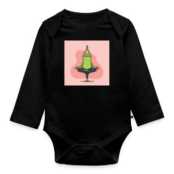 The Yoga Frog: Relaxation and Balance - Organic Longsleeve Baby Bodysuit - black - Front