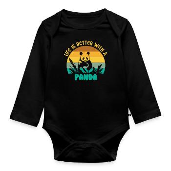 Panda Cadeau Panda Ours Animal Dicton Idée Cadeau - Body Bébé bio manches longues - noir - Devant