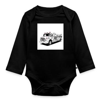 Fire truck: Heroes on wheels in action - Organic Longsleeve Baby Bodysuit - black - Front
