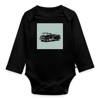 Fire truck: Fast, strong and in action - Organic Longsleeve Baby Bodysuit - black - Front
