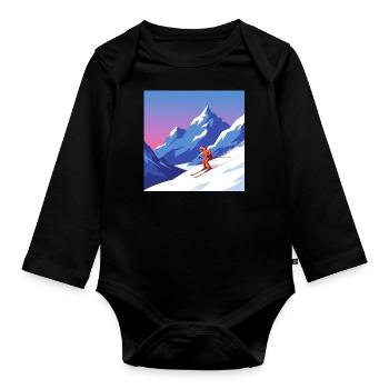 Skiing: fun and adventure in the mountains - Organic Longsleeve Baby Bodysuit - black - Front