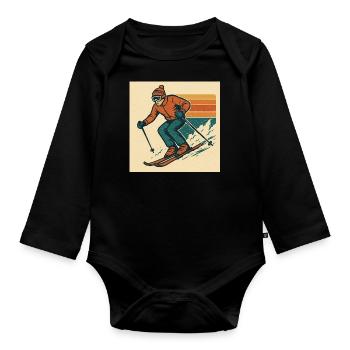 Skiing: Experience fun and adventure in the snow - Organic Longsleeve Baby Bodysuit - black - Front