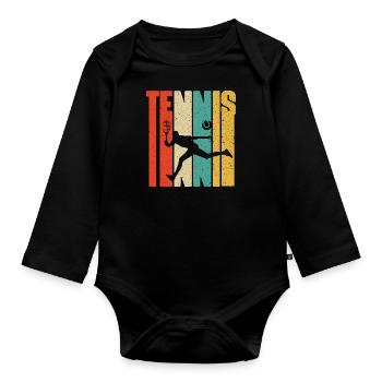 Tennis Vintage Rétro Joueur de Tennis Sport Hobby - Body Bébé bio manches longues - noir - Devant