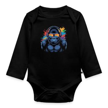 gorille art - Baby Bio-Langarm-Body - Schwarz - Vorne