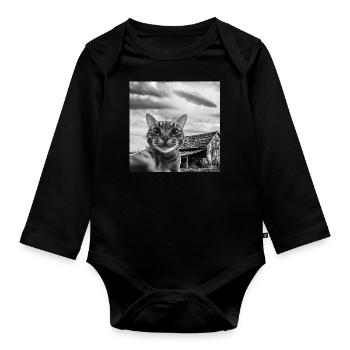 Selfie de chat avec un OVNI extraterrestre Funny Space - Body Bébé bio manches longues - noir - Devant
