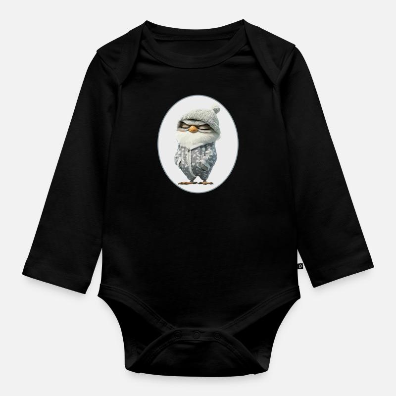 Eule - Baby Bio-Langarm-Body - Schwarz