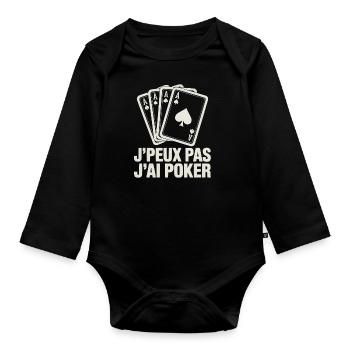 J’Peux Pas J’Ai Poker – Carte As Humour Joueur - Body Bébé bio manches longues - noir - Devant