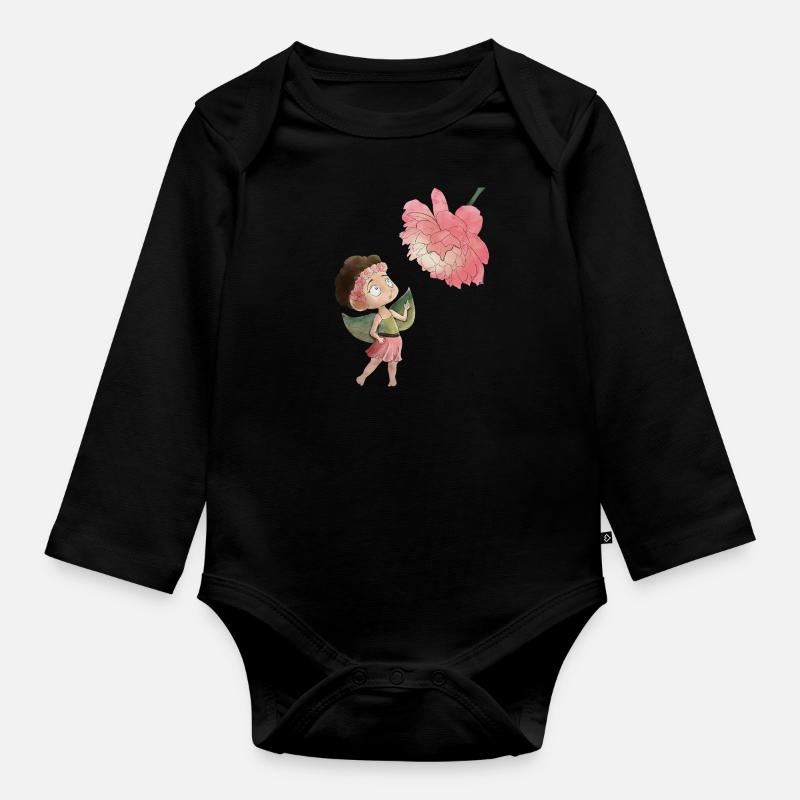 Fée magique avec pivoine - Body Bébé bio manches longues - noir
