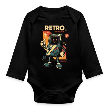 Retro 80s Gaming - Organic Longsleeve Baby Bodysuit - black - Front