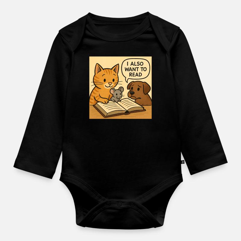 Ich will auch lesen! - Baby Bio-Langarm-Body - Schwarz