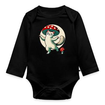 Mushroom Kitty Cat - Organic Longsleeve Baby Bodysuit - black - Front