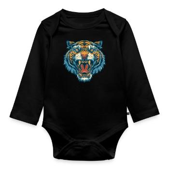 Roaring Tiger – Conception de puissance sauvage. - Body Bébé bio manches longues - noir - Devant