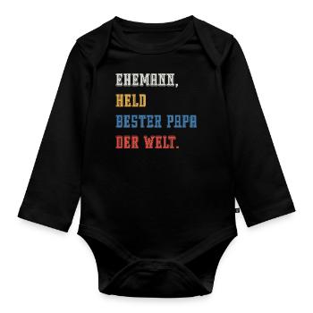 HUSBAND, HERO, BEST FATHER IN THE WORLD. - Organic Longsleeve Baby Bodysuit - black - Front