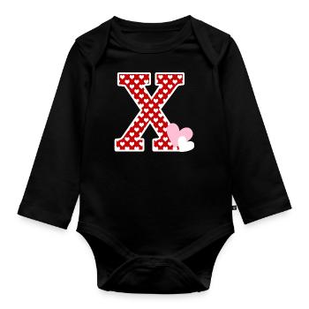Letter x heart - Organic Longsleeve Baby Bodysuit - black - Front