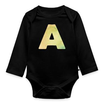 Der Buchstabe A - Baby Bio-Langarm-Body - Schwarz - Vorne