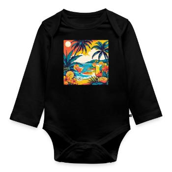 Summer Vibes Only | Tropical Beach T-Shirt - Body Bébé bio manches longues - noir - Devant