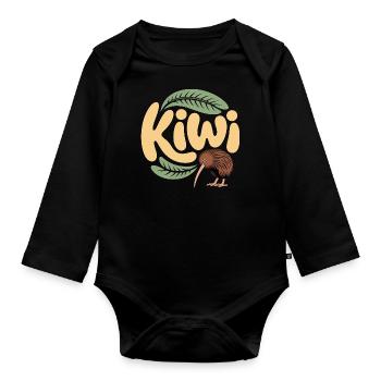 Kiwi mignon - Conception d’oiseau néo-zélandais - Body Bébé bio manches longues - noir - Devant