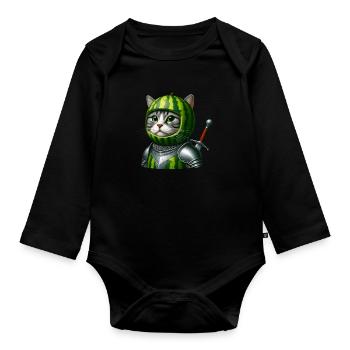 Wassermelonen Katze Ritter - Baby Bio-Langarm-Body - Schwarz - Vorne