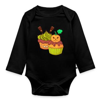 halloween Cupcake Muffin Kuchen Backen Süßigkeiten - Baby Bio-Langarm-Body - Schwarz - Vorne