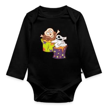 Halloween Cupcake Muffin Kuchen Backen Süßigkeiten - Baby Bio-Langarm-Body - Schwarz - Vorne