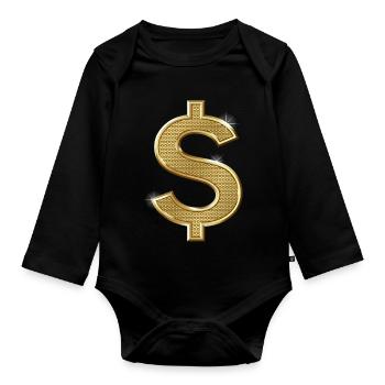 dollar sign - Organic Longsleeve Baby Bodysuit - black - Front