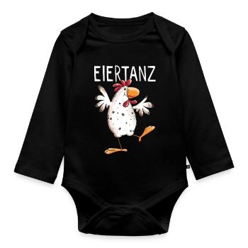Eiertanz Huhn - Hühner - Comic - Vogel - Fun - Baby Bio-Langarm-Body - Schwarz - Vorne