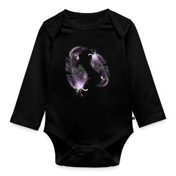 2 pink feathers - Organic Longsleeve Baby Bodysuit - black - Front