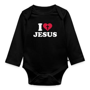 I love Jesus - Organic Longsleeve Baby Bodysuit - black - Front