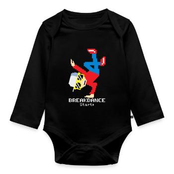 Pixel Breakdance B-Boy | Hip Hop rétro 8-bit - Body Bébé bio manches longues - noir - Devant
