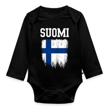 Suomi Distressed Finnish Flag - Organic Longsleeve Baby Bodysuit - black - Front