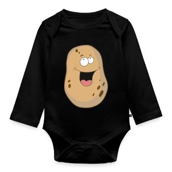 Kartoffel fröhlich Gemüse Speise Bio Bauern - Baby Bio-Langarm-Body - Schwarz - Vorne