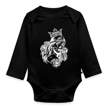 Queen Kopf (Partnermotiv) - Baby Bio-Langarm-Body - Schwarz - Vorne
