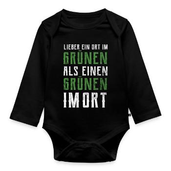 Lieber ein Ort im Grünen - Grüne nein Danke! - Baby Bio-Langarm-Body - Schwarz - Vorne