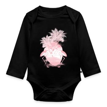 Palmen Flamingos Sommer Rosa - Baby Bio-Langarm-Body - Schwarz - Vorne