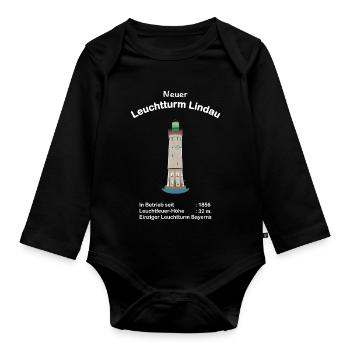 Lindau, Neuer Leuchtturm, Bodensee, Zeichnung - Baby Bio-Langarm-Body - Schwarz - Vorne