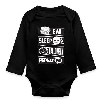 Manger, dormir, Halloween, répéter - Body Bébé bio manches longues - noir - Devant