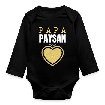 Papa Paysan au Cœur d'Or - Body Bébé bio manches longues - noir - Devant