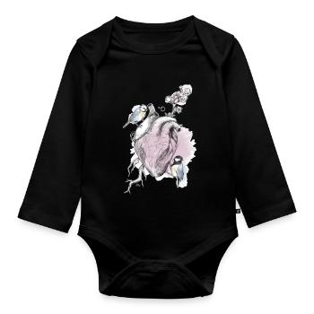 and heart - Organic Longsleeve Baby Bodysuit - black - Front
