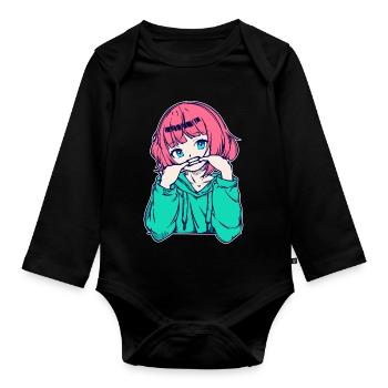 Filles Anime Bande dessinée Japonaise Manga - Body Bébé bio manches longues - noir - Devant