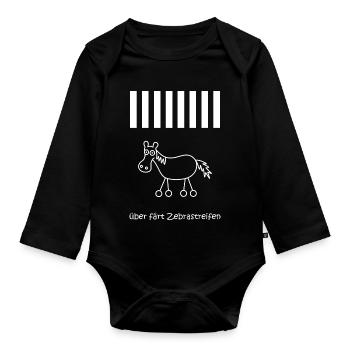 über färt zebrastreifen, Pferd mit Rädern, Verkehr - Baby Bio-Langarm-Body - Schwarz - Vorne