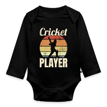 Vintage Cricket Spieler - Baby Bio-Langarm-Body - Schwarz - Vorne