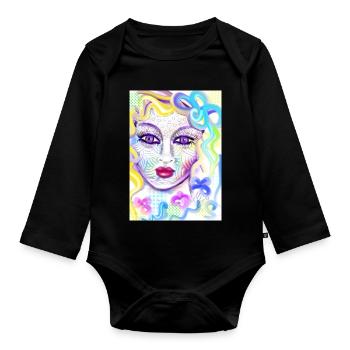 Farbenfrohe Fantasieporträtdesign - Baby Bio-Langarm-Body - Schwarz - Vorne