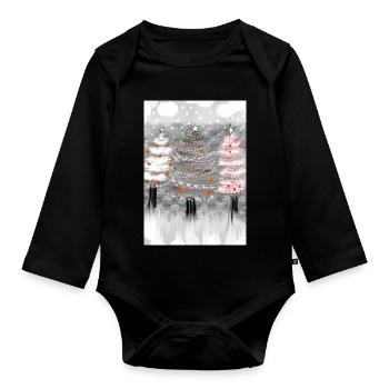 Festliche Weihnachtsbaum-Dekorationen - Baby Bio-Langarm-Body - Schwarz - Vorne