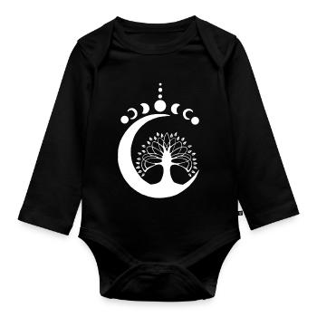 White Lunar Tree - Organic Longsleeve Baby Bodysuit - black - Front