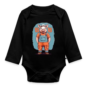 Bob das Bauschwein - Baby Bio-Langarm-Body - Schwarz - Vorne